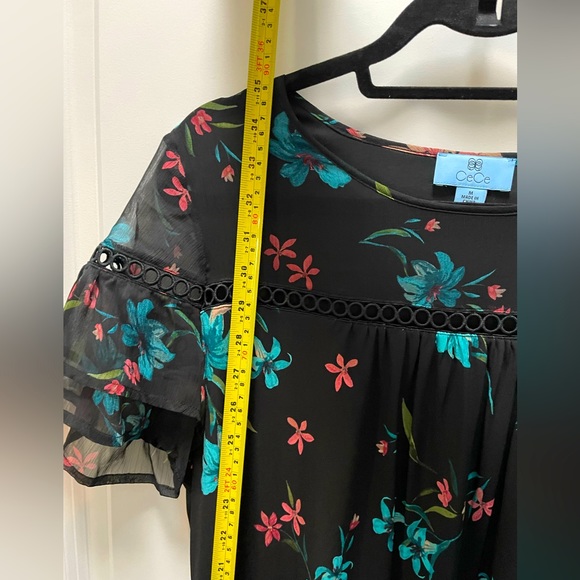 CeCe Expressive Lillies Ruffle Sleeve Black Dress - Picture 5 of 5